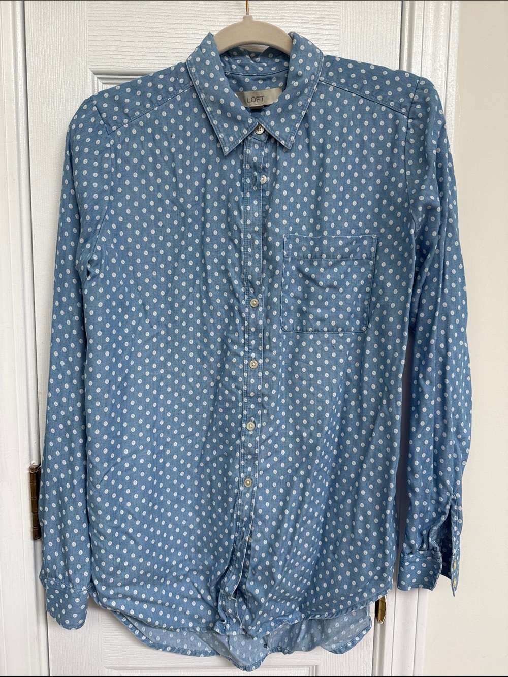 LOFT Blue Polka Dot Button-Down Shirt